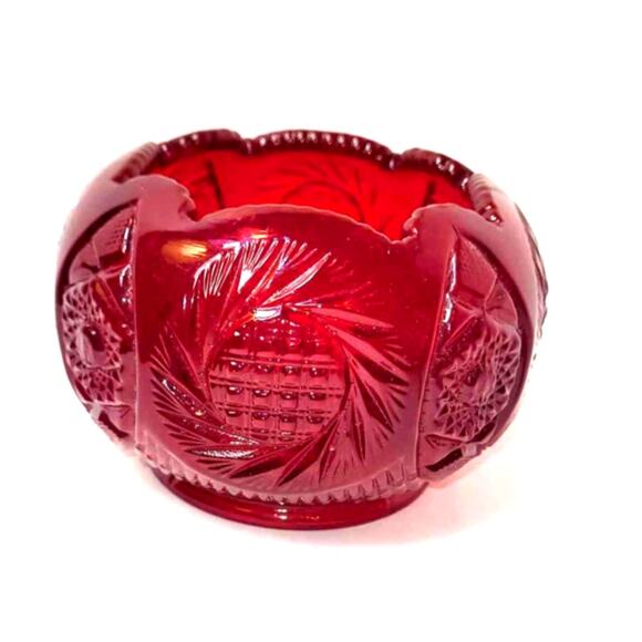 Deep Ruby Red Vintage Fenton Cut Crystal Bowl w/Pinwheel Star Glass Bowl - Picture 1 of 9